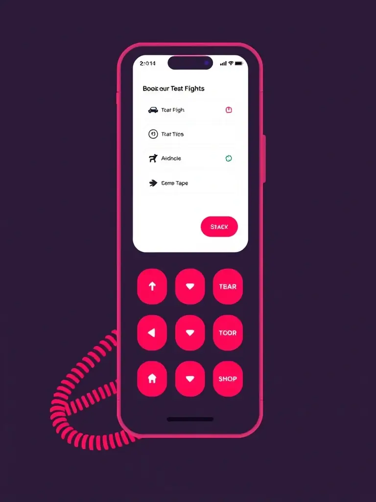 A graphic depicting a simplified and user-friendly phone interface, emphasizing the ease of booking flights over the phone.